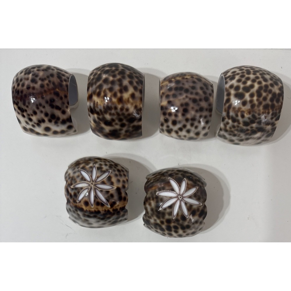 Real Tiger Cowrie Seashell Napkin Rings Hand Carved Sea Shell Napkin Holders 6pc